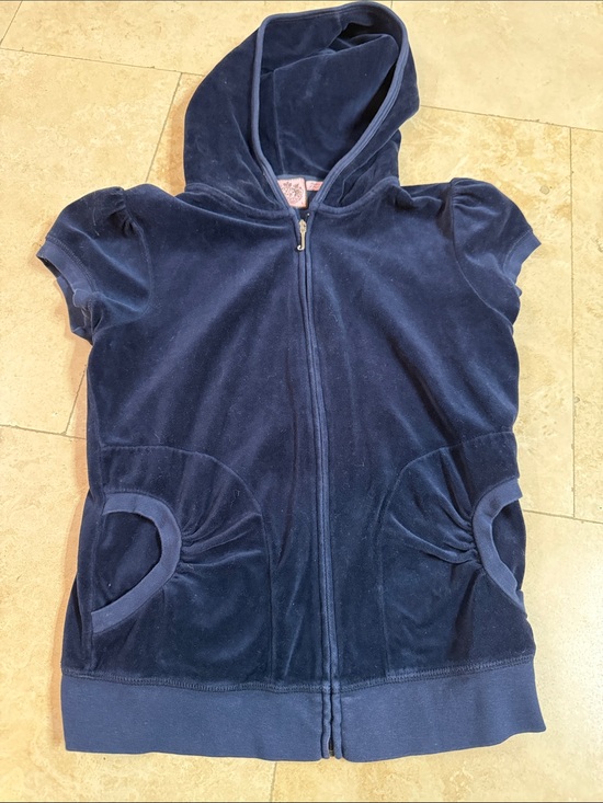 Juicy Couture Jackets & Blazers - Juicy Couture Navy Blue Velour Hooded Zip Jacket with silver J pull!
